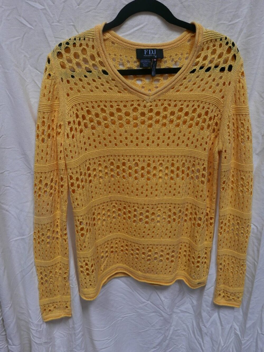FDJ French Dressing Jeans Yellow Open Knit Long Sleeve Sweater Size L